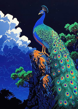 Peacock on a Cliff