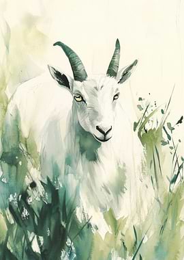 White Goat Watercolor