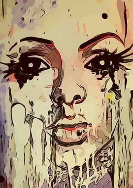 Abstract Portrait with Dripping Paint