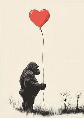 Gorilla With Heart Balloon