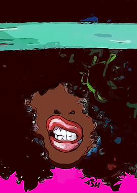Woman with Afro and Open Mouth