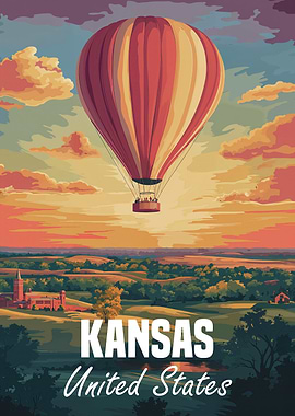 Kansas Hot Air Balloon Sunset Poster