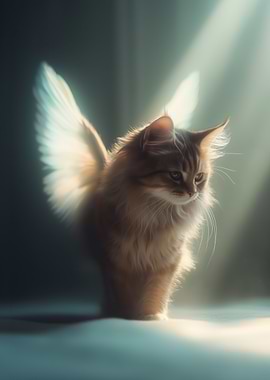 Fluffy Cat with Angel Wings