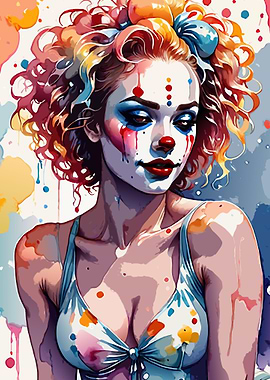 Clown Girl Watercolor Art