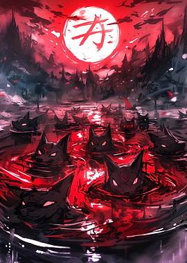 Red Moon and Wolves
