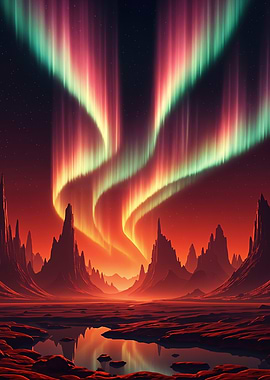 Alien Aurora Borealis Landscape