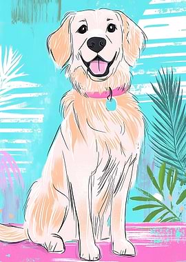 Golden Retriever with Palm Leaves Gift for Dog Lovers