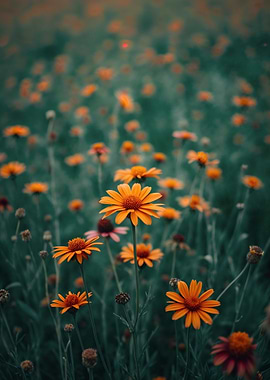 Golden Wildflowers in a Dreamy Meadow | Orange Wildflowers