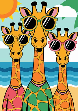 Three Giraffes on the Beach