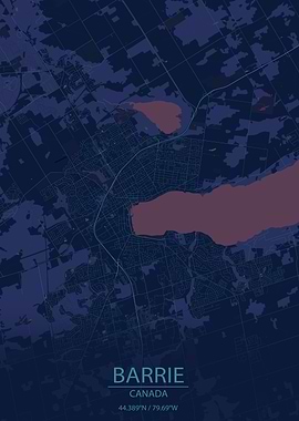 Barrie Canada Blue and Purple City Map