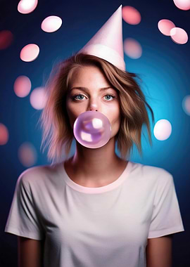 Woman Blowing Bubble Gum