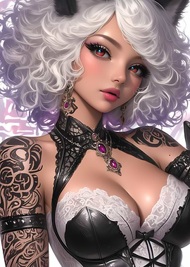 Anime Girl with White Hair Gaming