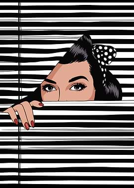 Stripes of Seduction | Woman Peeking Through Blinds