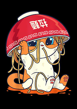 Cat Ramen Japanese Cute Graphic Tees Kawaii Cat Anime Cat Eating Noodles
