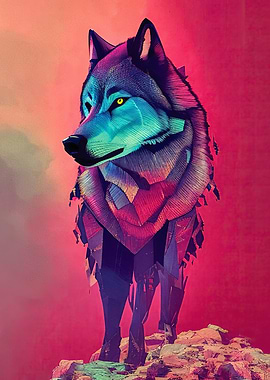 Geometric Wolf in Neon Colors