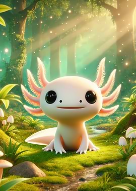 Cute Axolotl in Forest