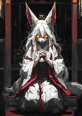 Kitsune in Shrine Vector Art