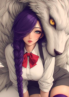 Anime Girl with Wolf Gaming