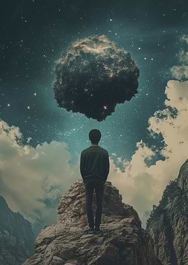 Man Gazing at Cosmic Cloud