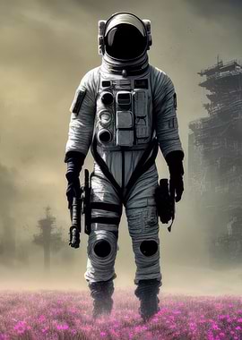 Lone Astronaut in a Desolate Landscape