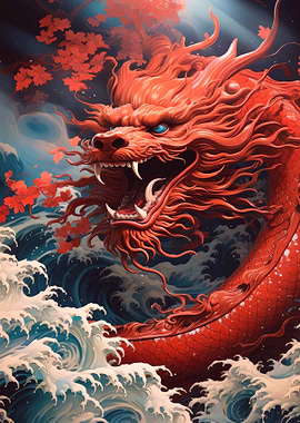 Red Dragon in Waves