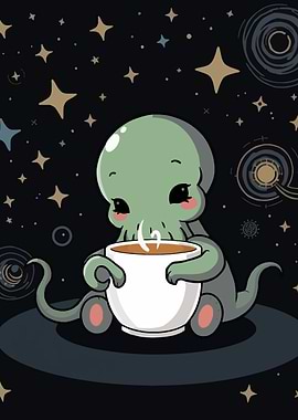 Cute Cthulhu with Coffee