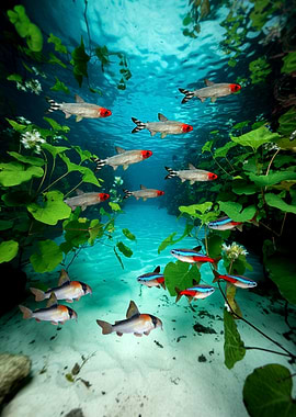 Corydoras Neon Tetras Rummynose Tetra Fish Art