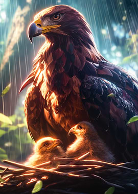 Golden Eagle and Chicks