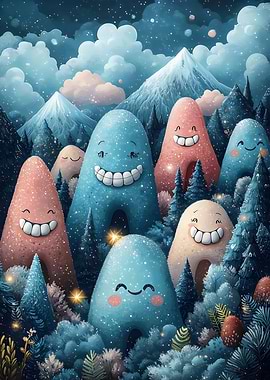 Whimsical Smiling Mountains
