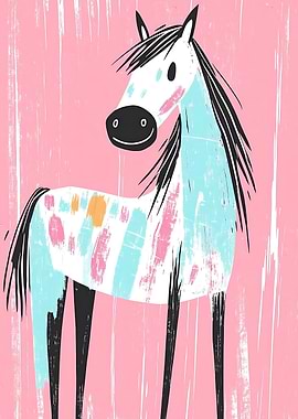 Smiling Horse Illustration Wall Art
