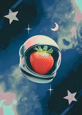 Cosmic Strawberry Astronaut in Surreal Space