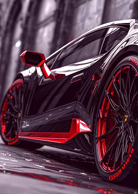 Black Lamborghini with Red Accents