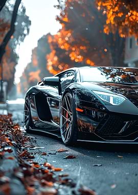 Black Lamborghini in Autumn