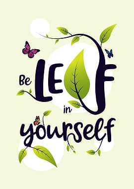 Creative typography illustration. Nature, butterflies, leaves.