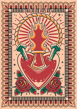 Flaming Sacred Heart Tattoo