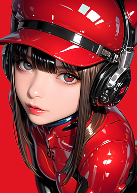 Anime Girl in Red Suit Gaming