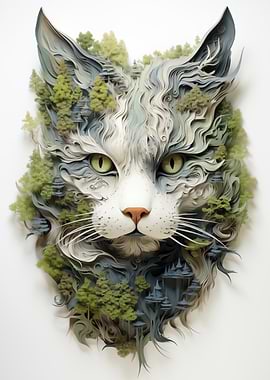 Papercut Cat Forest Head