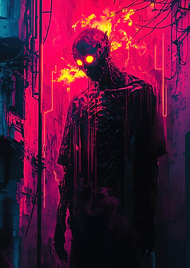 Burning Figure in Neon City