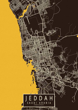 Jeddah City Map Saudi Arabia Pastel