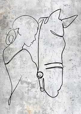 Elegant Woman and Horse Line Art