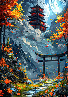 Japanese Pagoda Landscape