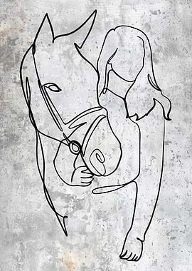 Horse and Girl Line Art