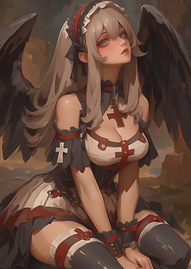 Angel with Black Wings Anime Girl Gaming