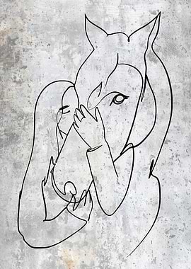 Horse and Woman Line Art