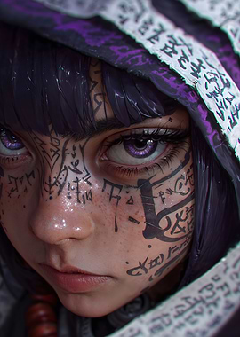 Purple-Eyed Girl with Tattoos