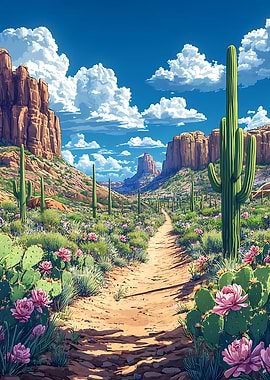 Serene Desert Landscape : Cactus and Clouds