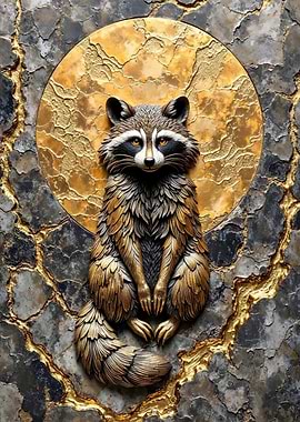 Golden Raccoon Sculpture