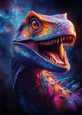 Galactic Raptor Roar : Rainbow Dinosaur