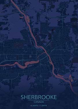 Sherbrooke Québec Canada Blue and Purple City Map
