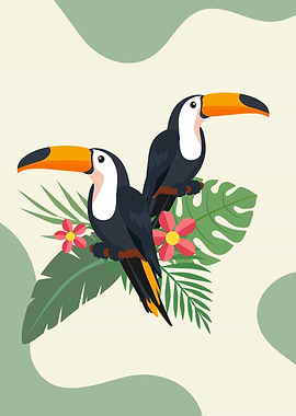 Colorful Toucan and Flowers Poster Toucans in Tropical , Colorful Toucan and Flowers Poster, Painting, Colorful Tropical Toucan, Eclectic Toucan Wall Art, Abstract Toucan Poster